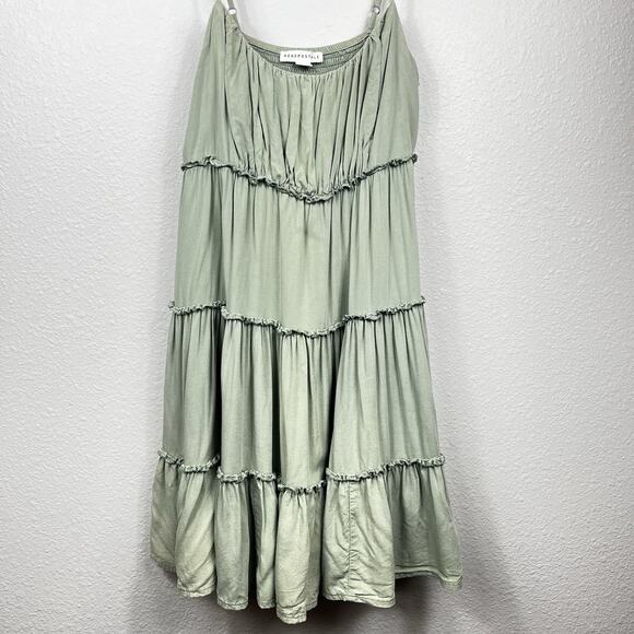 Aeropostale Babydoll Tiered Dress Small Green Spaghetti Strap Y2K Boho Festival - Picture 3 of 8